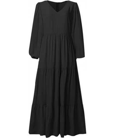 Casual Dresses for Women 2023 Long Sleeve V Neck Loose Fitted Plain Flowy Maxi Tiered Dress A-black $13.16 Sweaters