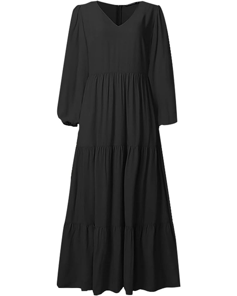 Casual Dresses for Women 2023 Long Sleeve V Neck Loose Fitted Plain Flowy Maxi Tiered Dress A-black $13.16 Sweaters