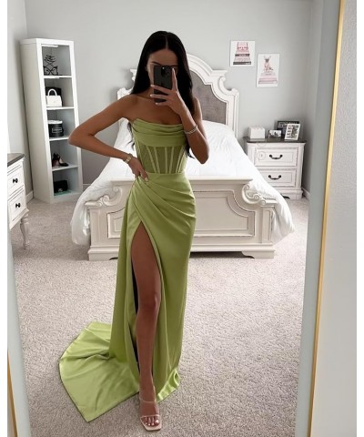 Strapless Satin Prom Dresses Long for Women Corset Mermaid Formal Evening Party Dresses with Slit Purple $30.00 Dresses