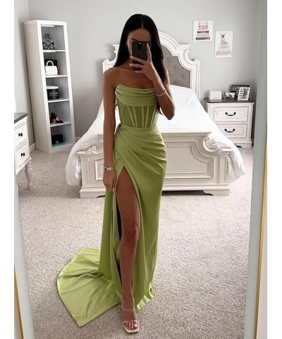 Strapless Satin Prom Dresses Long for Women Corset Mermaid Formal Evening Party Dresses with Slit Purple $30.00 Dresses