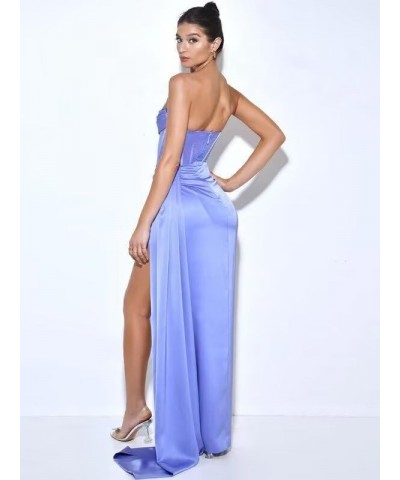 Strapless Satin Prom Dresses Long for Women Corset Mermaid Formal Evening Party Dresses with Slit Purple $30.00 Dresses