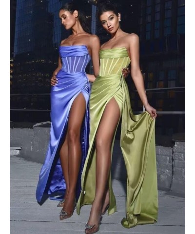 Strapless Satin Prom Dresses Long for Women Corset Mermaid Formal Evening Party Dresses with Slit Purple $30.00 Dresses