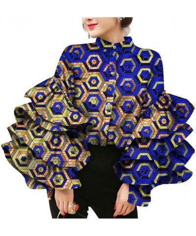 Women African Print Long Sleeves Top Shirt Dashiki Square Collar Shirts Ankara Clothing Color 6 $25.79 Blouses