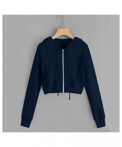 Women Casual Long Sleeve Zipper Hoodies Cropped Hooded Pullovers Sweatshirts Workout Lightweight Loose Fall Tops with Pocket ...