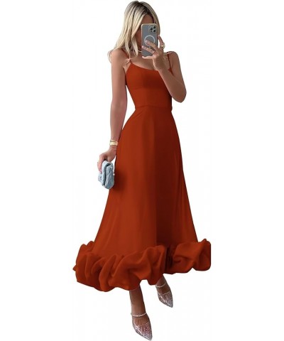 Women's Midi Prom Dresses Flounce Bustier Trim Ruffle Formal Evening Party Dress Tea Length 2024 Rust $21.42 Dresses