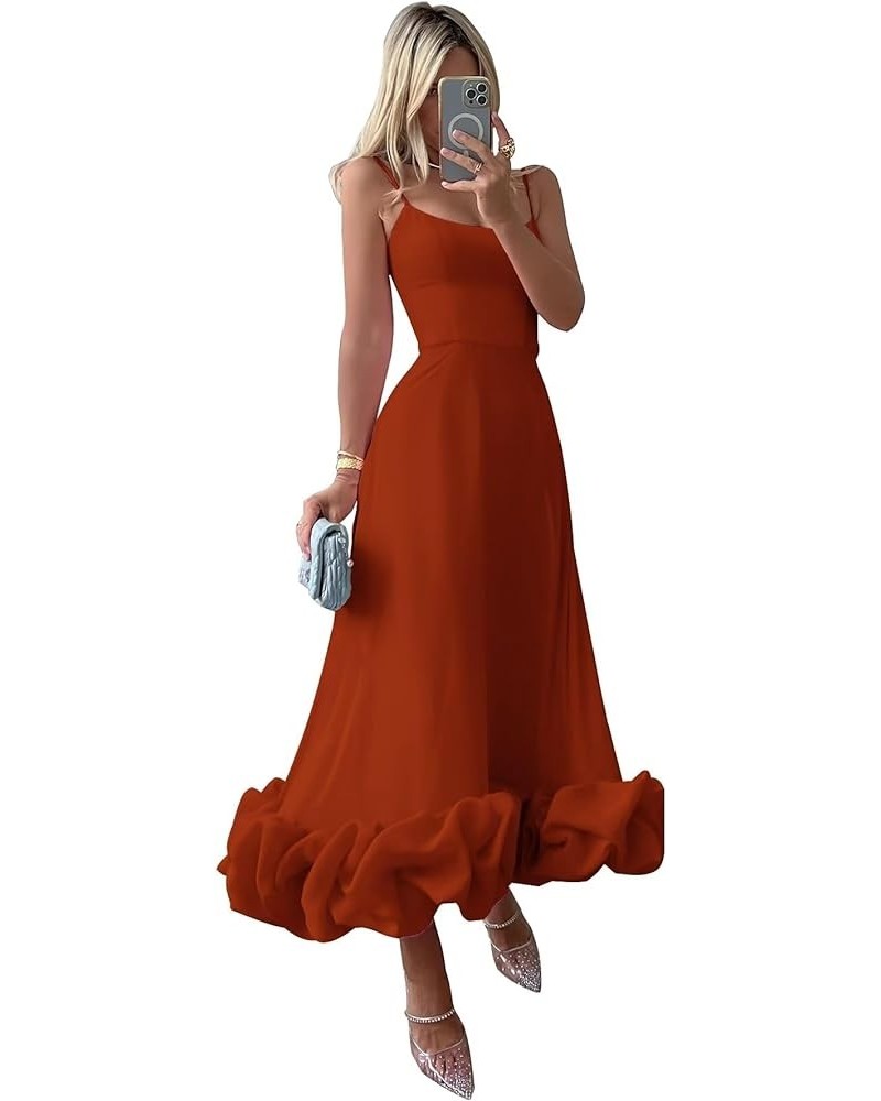 Women's Midi Prom Dresses Flounce Bustier Trim Ruffle Formal Evening Party Dress Tea Length 2024 Rust $21.42 Dresses