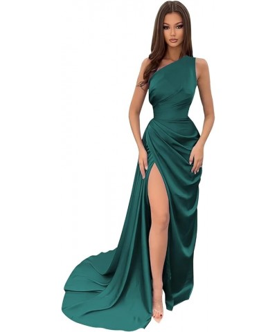 Women's One Shoulder Prom Dresses Long with Slit Wrap Pleats Satin Formal Wedding Party Gowns Teal $27.95 Dresses