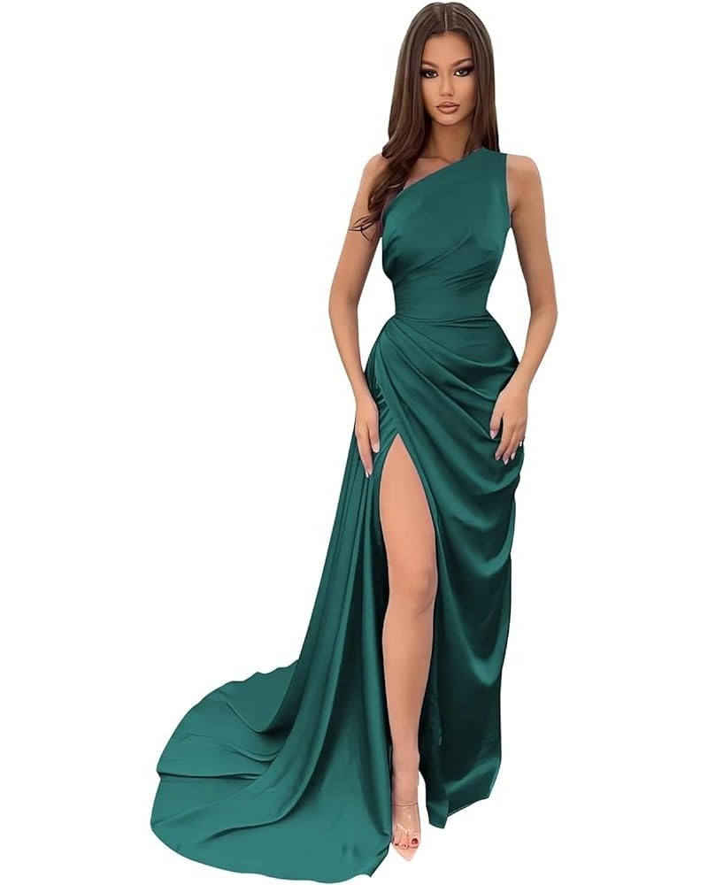 Women's One Shoulder Prom Dresses Long with Slit Wrap Pleats Satin Formal Wedding Party Gowns Teal $27.95 Dresses