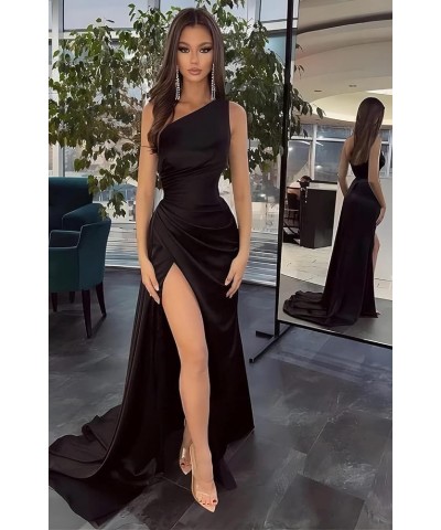 Women's One Shoulder Prom Dresses Long with Slit Wrap Pleats Satin Formal Wedding Party Gowns Teal $27.95 Dresses