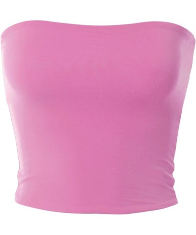 Women's Casual Strapless Basic Sexy Tube Top Bubble Gum Pink (Rayon) $11.30 Tanks