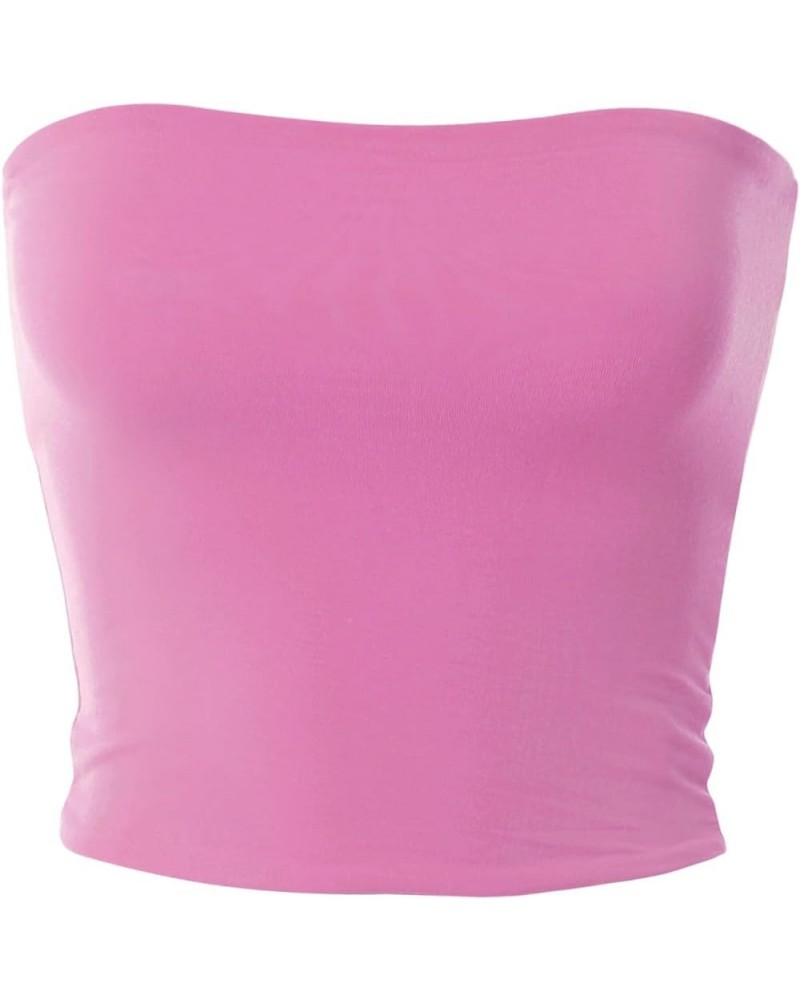 Women's Casual Strapless Basic Sexy Tube Top Bubble Gum Pink (Rayon) $11.30 Tanks