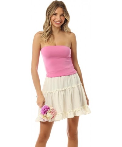 Women's Casual Strapless Basic Sexy Tube Top Bubble Gum Pink (Rayon) $11.30 Tanks