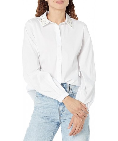 Women's Poplin Long Sleeve Stripe Everyday Fashion Sport Blouse White $30.62 Blouses