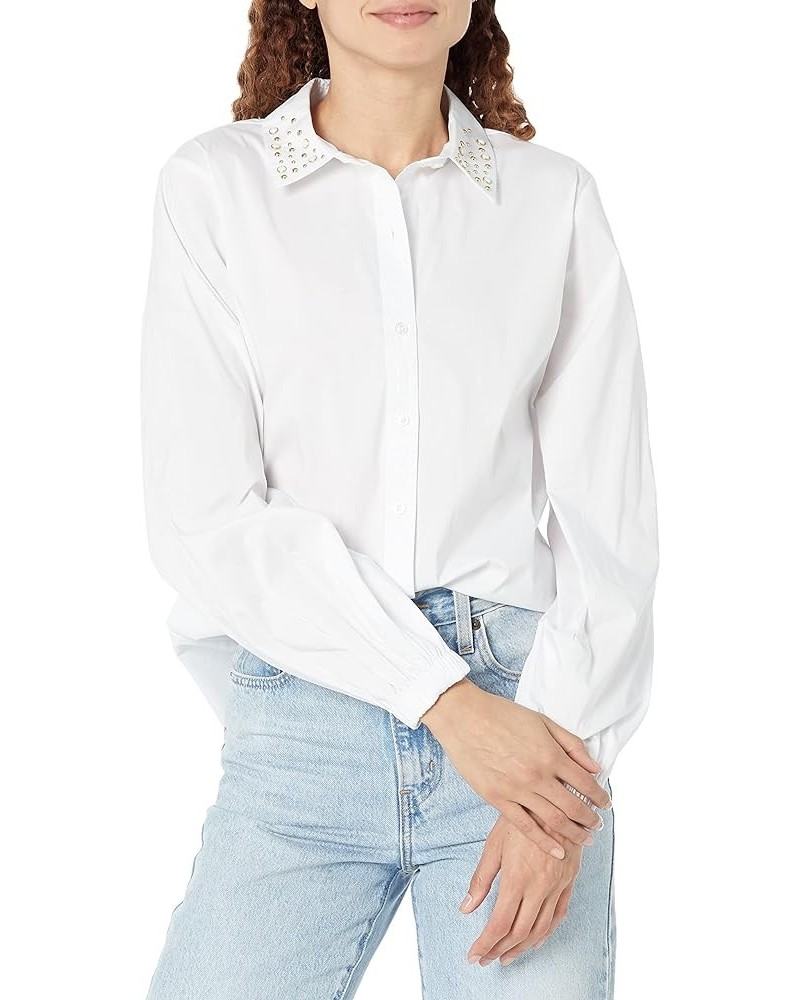 Women's Poplin Long Sleeve Stripe Everyday Fashion Sport Blouse White $30.62 Blouses