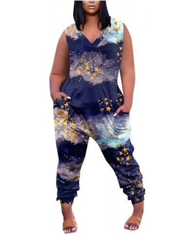 Women's Jumpsuits 2023 Fashion Casual Print Sleeveless Plus Size Jumpsuit With Pockets Summer Pants 4-purple $10.25 Jumpsuits