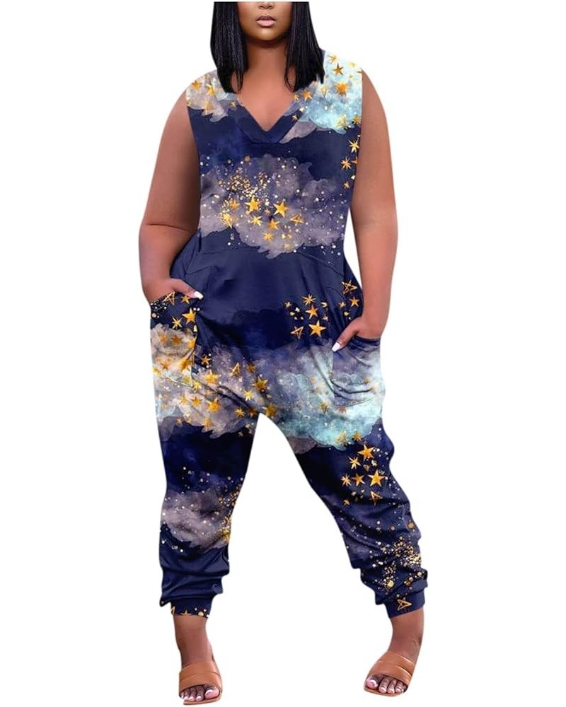 Women's Jumpsuits 2023 Fashion Casual Print Sleeveless Plus Size Jumpsuit With Pockets Summer Pants 4-purple $10.25 Jumpsuits