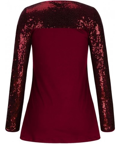 Women's Sequin Tunic Tops Long Sleeve Dressy Sparkly Tops Sexy Criss Cross Collared Blouse Party Club Cocktail Shirt Wine $12...