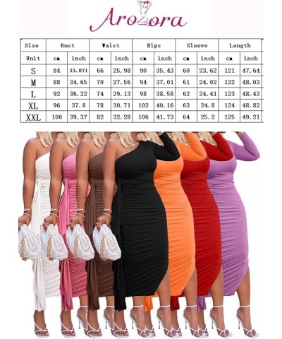 Womens Sexy One Shoulder Ruched Ruffle Side Slit Party Evening Bodycon Midi Dress Pink $20.47 Dresses