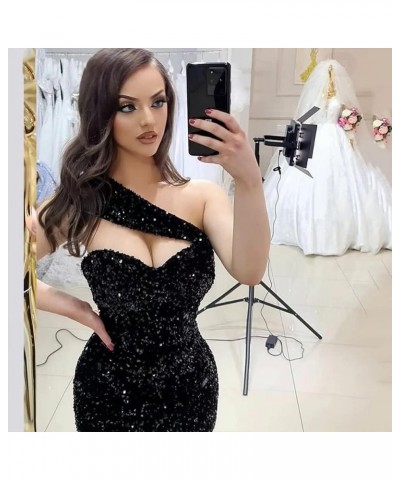 Formal One Shoulder Sequin Prom Dresses Long Mermaid Bodycon Bridesmaid Dress for Women Wedding Evening Gowns 2024 Grey $23.3...