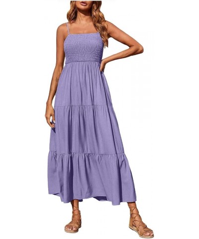 Sundresses for Women 2023 Spaghetti Strap Summer Maxi Long Dress Smocked Casual Sun Dresses Trendy Beach Clothing J023-purple...