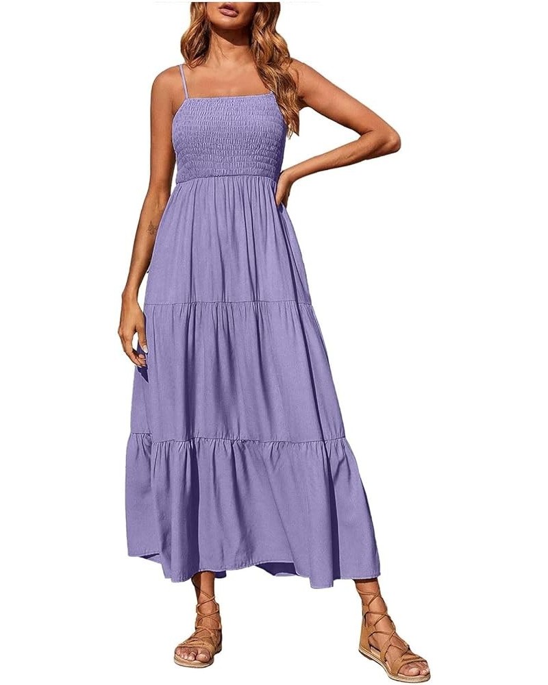 Sundresses for Women 2023 Spaghetti Strap Summer Maxi Long Dress Smocked Casual Sun Dresses Trendy Beach Clothing J023-purple...