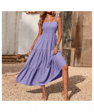 Sundresses for Women 2023 Spaghetti Strap Summer Maxi Long Dress Smocked Casual Sun Dresses Trendy Beach Clothing J023-purple...