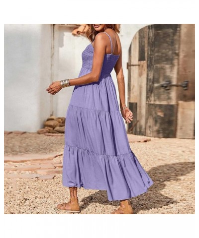 Sundresses for Women 2023 Spaghetti Strap Summer Maxi Long Dress Smocked Casual Sun Dresses Trendy Beach Clothing J023-purple...