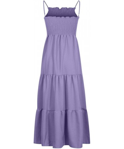 Sundresses for Women 2023 Spaghetti Strap Summer Maxi Long Dress Smocked Casual Sun Dresses Trendy Beach Clothing J023-purple...