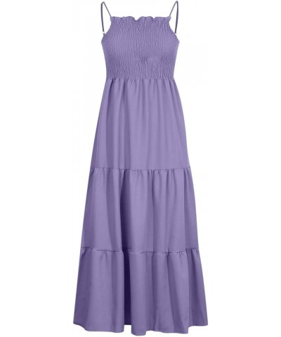 Sundresses for Women 2023 Spaghetti Strap Summer Maxi Long Dress Smocked Casual Sun Dresses Trendy Beach Clothing J023-purple...