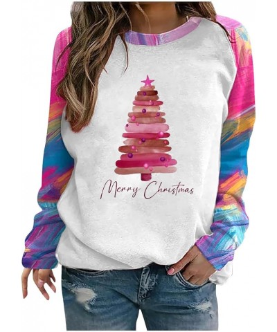 Women Christmas Sweatshirt Graphic Long Sleeve Shirts Pullover Crewneck Cute Sweater 2023 Funny Holiday Clothes J10-pink $10....