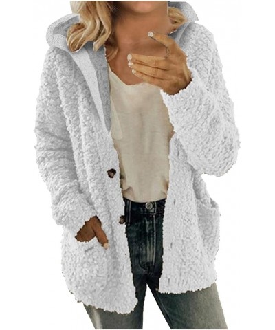 Womens Sherpa Hoodie Long Sleeve Teddy Bear Jacket Button Fluffy Pullover Fleece Faux Fur Cardigan Coats for Ladies White $7....