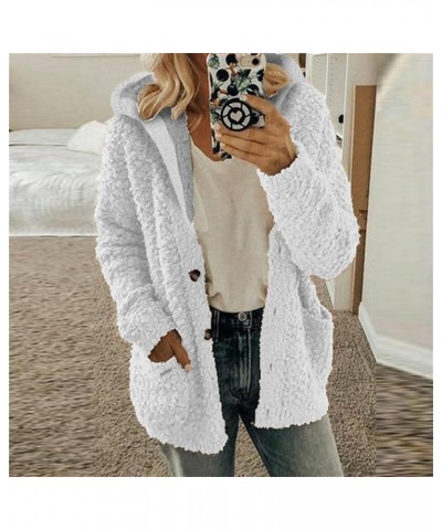 Womens Sherpa Hoodie Long Sleeve Teddy Bear Jacket Button Fluffy Pullover Fleece Faux Fur Cardigan Coats for Ladies White $7....