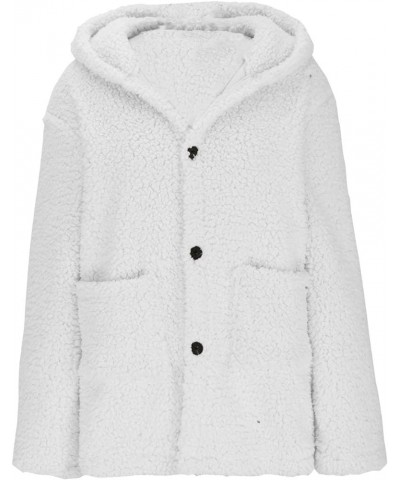 Womens Sherpa Hoodie Long Sleeve Teddy Bear Jacket Button Fluffy Pullover Fleece Faux Fur Cardigan Coats for Ladies White $7....