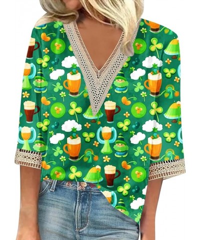 Saint Patricks Day Shirts Women 2024 Shamrock Lucky Tops Long Sleeve V Neck Cold Shoulder Dressy Tunic Blouses M4 C-multicolo...