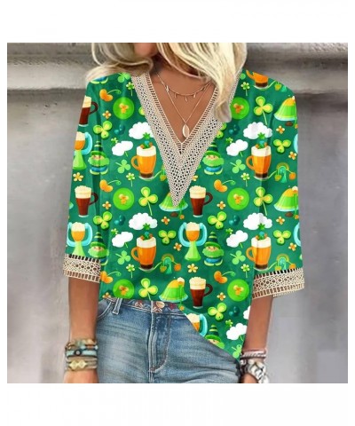 Saint Patricks Day Shirts Women 2024 Shamrock Lucky Tops Long Sleeve V Neck Cold Shoulder Dressy Tunic Blouses M4 C-multicolo...