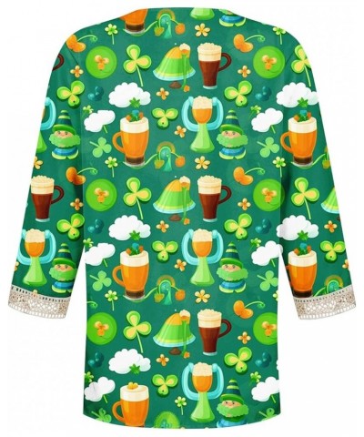 Saint Patricks Day Shirts Women 2024 Shamrock Lucky Tops Long Sleeve V Neck Cold Shoulder Dressy Tunic Blouses M4 C-multicolo...