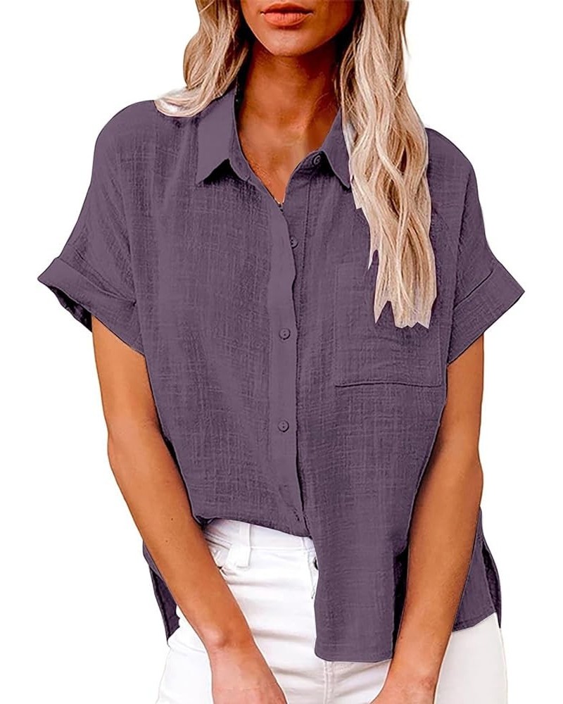 Women Casual Button Down Linen Blouses 2024 Long Sleeve Solid Business Work Tops Cute Relaxed Fit Shirts with Pocket Pp1 $8.7...