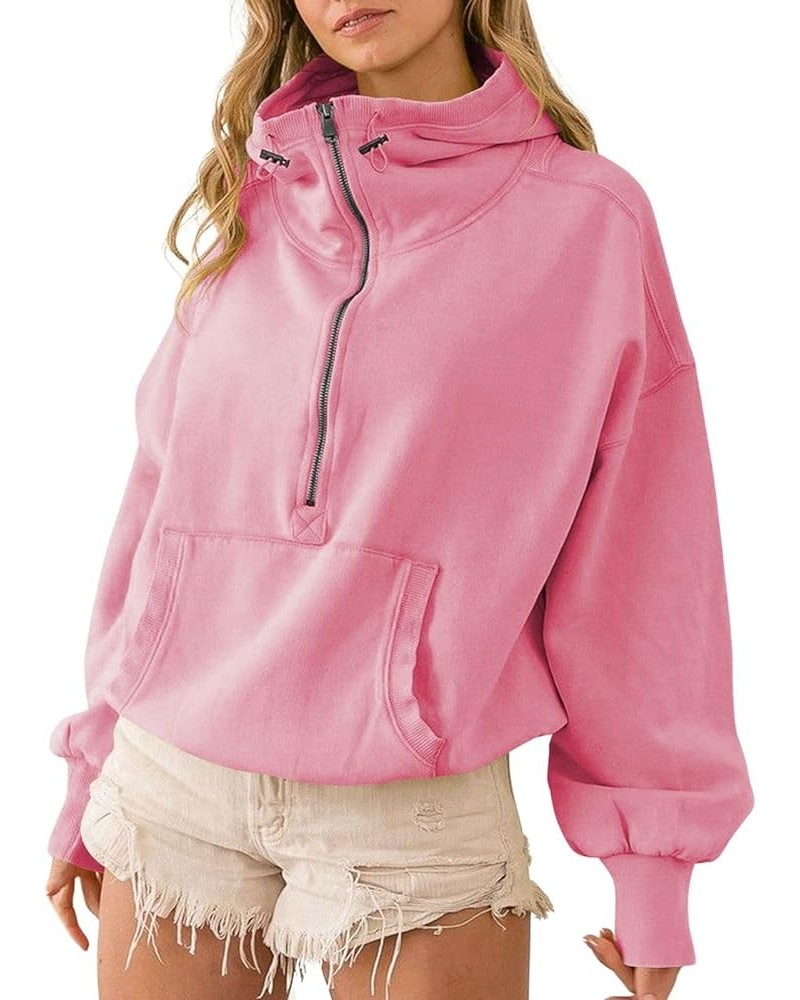 Women Cropped Zip Up Hoodie Y2k Oversized Sweatshirt Half Zip Pullover Long Sleeve Shirts Hooded Tunic Top Pink $15.98 Hoodie...