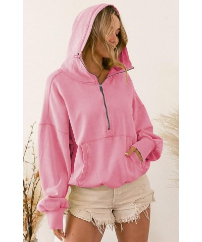 Women Cropped Zip Up Hoodie Y2k Oversized Sweatshirt Half Zip Pullover Long Sleeve Shirts Hooded Tunic Top Pink $15.98 Hoodie...