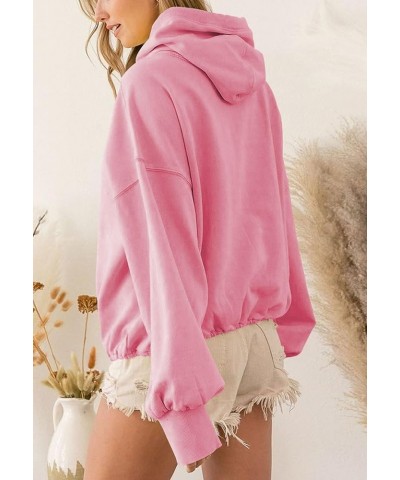 Women Cropped Zip Up Hoodie Y2k Oversized Sweatshirt Half Zip Pullover Long Sleeve Shirts Hooded Tunic Top Pink $15.98 Hoodie...