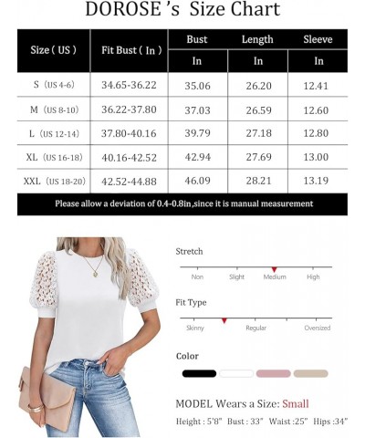 Women's Puff Sleeve Tops Lace Casual Loose Summer Blouses T Shirt White $17.91 Blouses