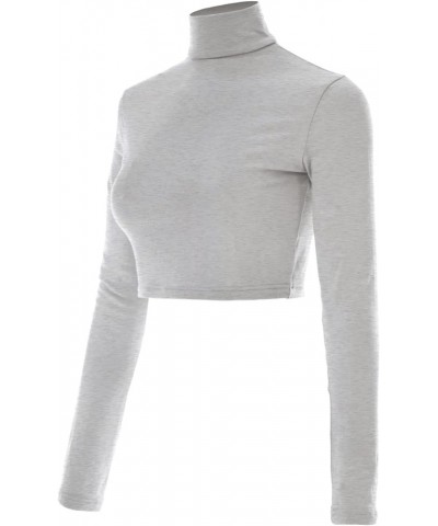 Women's Solid Long Sleeve Mock Neck Solid Crop Top T Shirt Heather Grey $11.19 T-Shirts