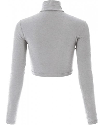 Women's Solid Long Sleeve Mock Neck Solid Crop Top T Shirt Heather Grey $11.19 T-Shirts