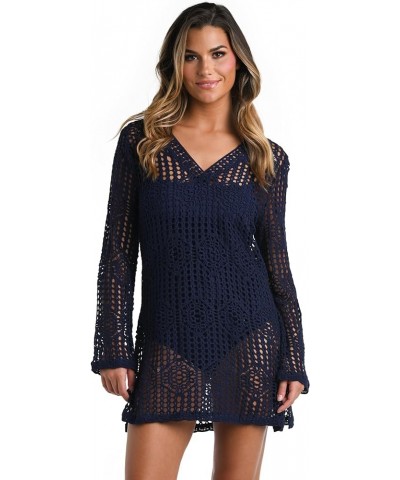 Women's Standard Long Sleeve Mini Dress Swimsuit Cover Up Indigo//Waverly Covers $55.44 Swimsuits