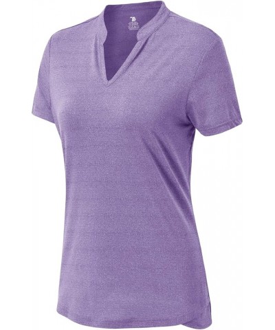 Women's Dry Fit Golf Polo Shirts Short Sleeve V Neck Collarless Athletic Activewear Shirts Purple $12.20 Shirts