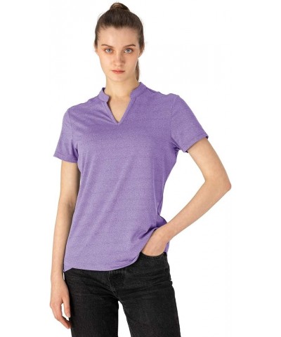 Women's Dry Fit Golf Polo Shirts Short Sleeve V Neck Collarless Athletic Activewear Shirts Purple $12.20 Shirts