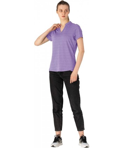 Women's Dry Fit Golf Polo Shirts Short Sleeve V Neck Collarless Athletic Activewear Shirts Purple $12.20 Shirts