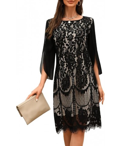 Wedding Guest Dresses for Women,Cocktail Dress,Dresses for Weddings as a Guest, Lace Chiffon Evening Dress Black Almond $31.2...