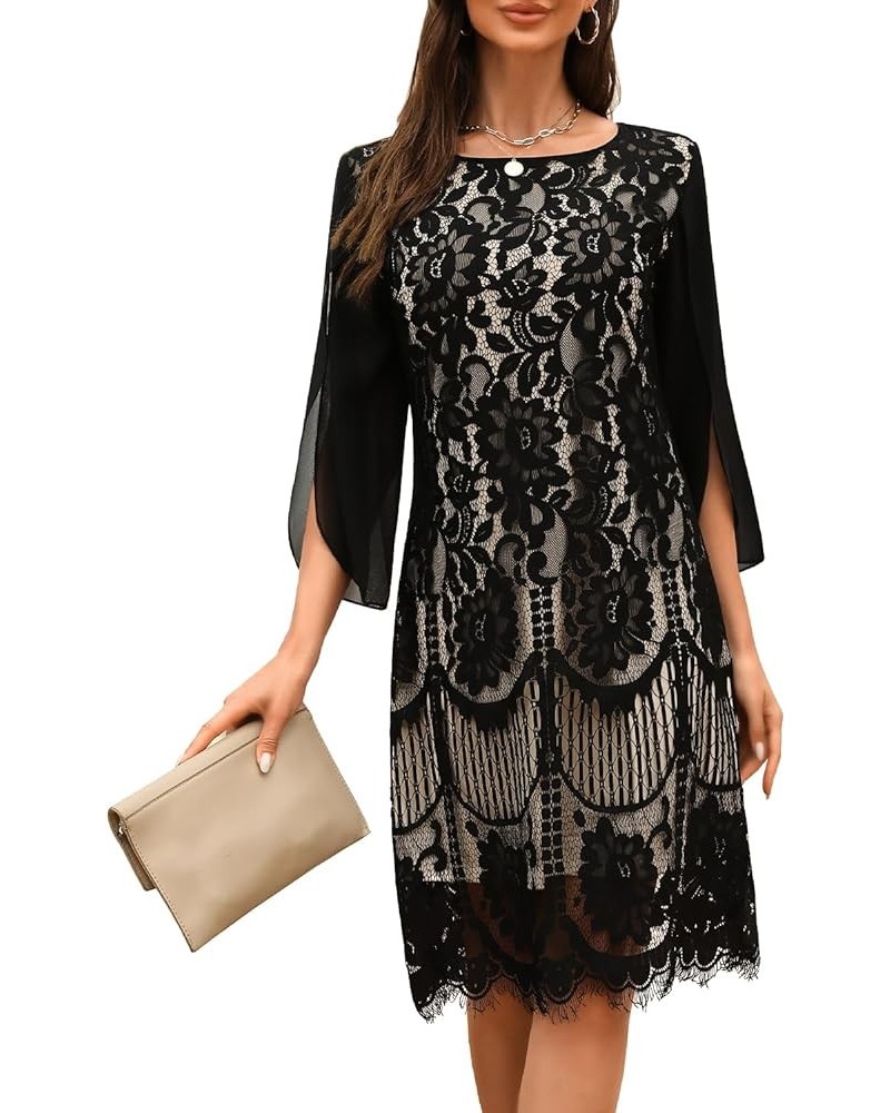 Wedding Guest Dresses for Women,Cocktail Dress,Dresses for Weddings as a Guest, Lace Chiffon Evening Dress Black Almond $31.2...