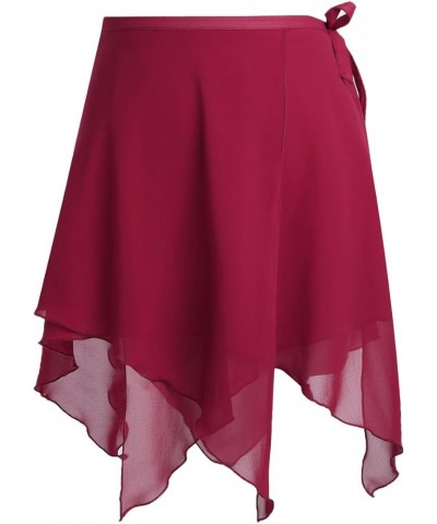 Women Girls Ballet Wrap Skirts Chiffon Over Scarf Sheer Dance Skirts Dance Leotard Tutu Dress Wine Red $6.59 Skirts